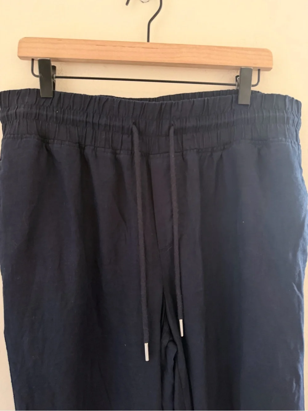 Quince 100% European Linen Wide Leg Pants Blue Relaxed Trousers Large Drawstring